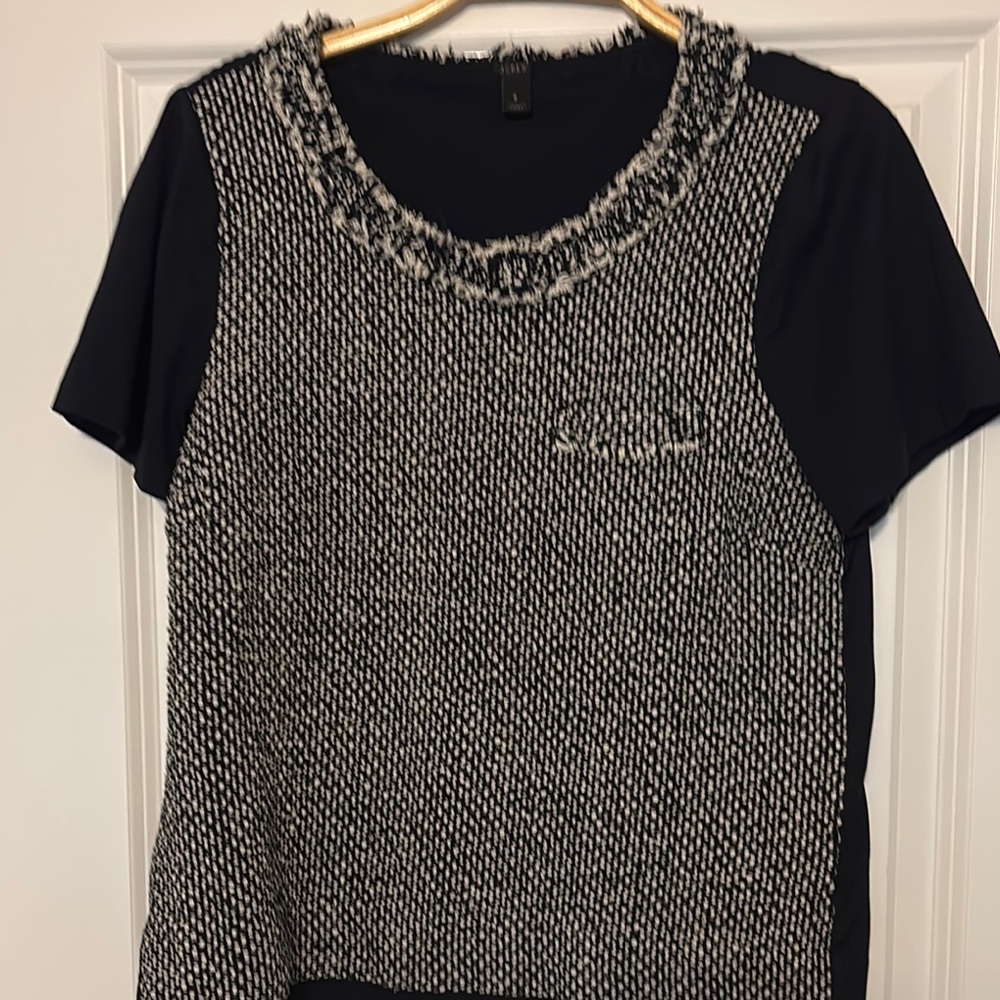 J. Crew Navy and White Embellished Boxy Blouse